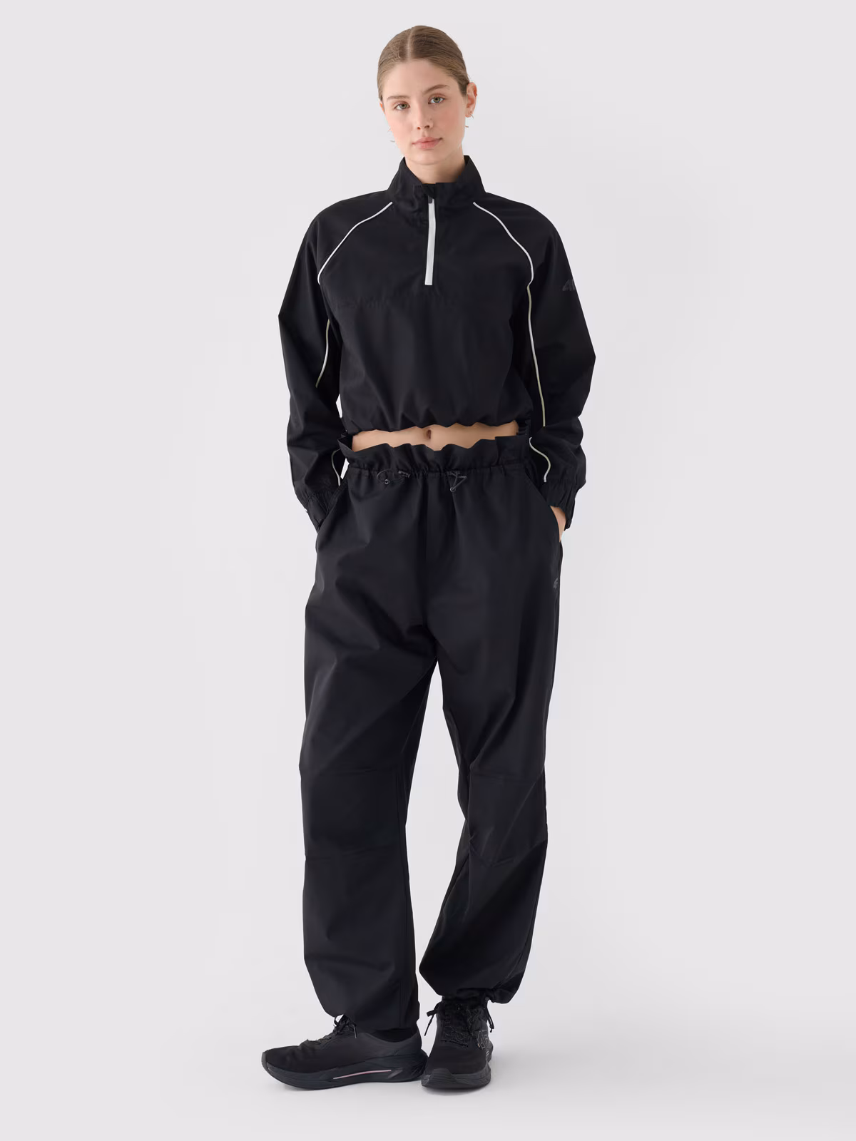 Spodnie casual parachute oversize damskie - oliwkowe/khaki