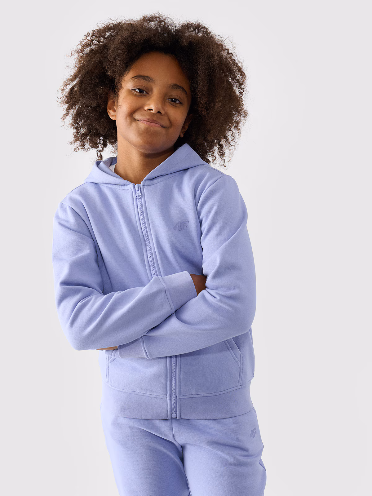 Bluza dresowa rozpinana z kapturem dziewczęca - pudrowy róż