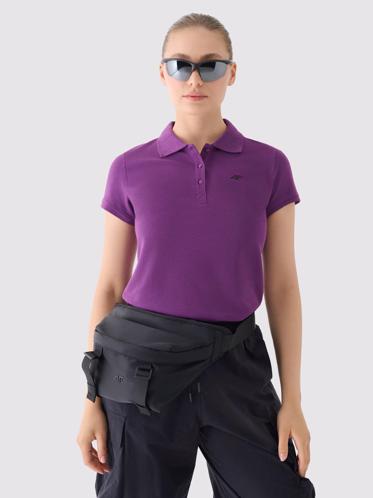 Koszulka polo regular damska - fioletowa