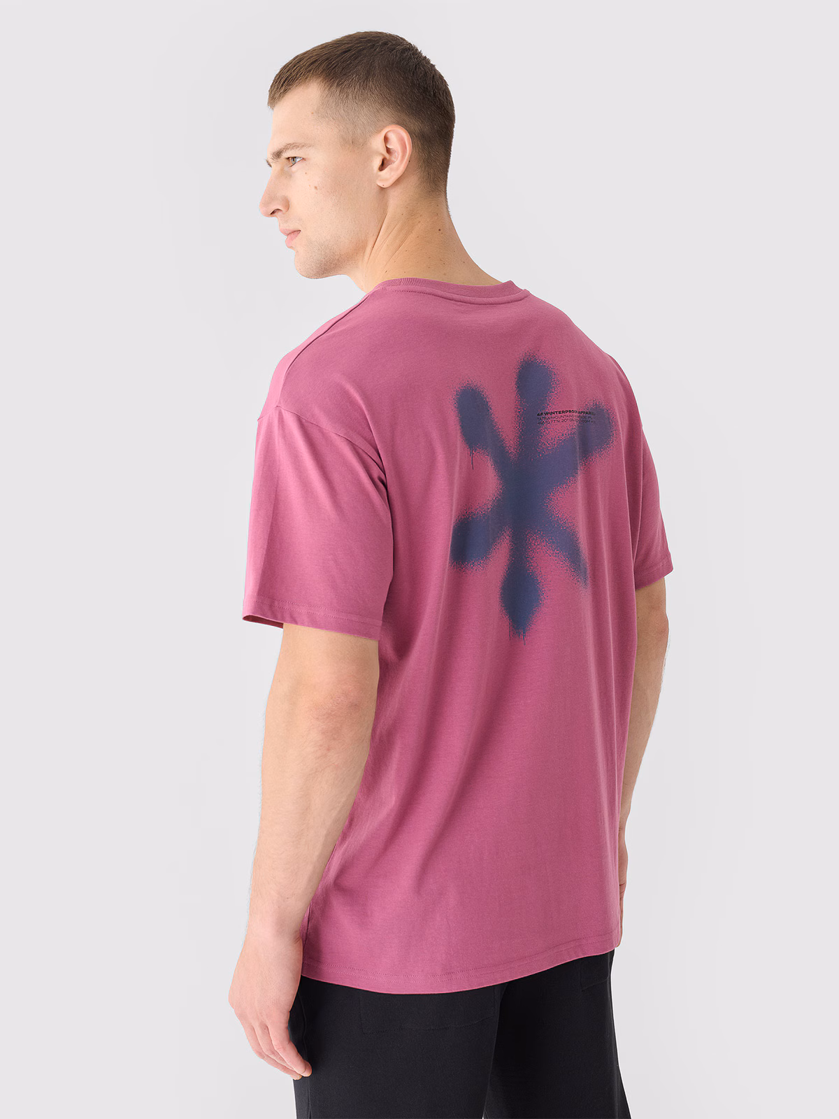 T-shirt oversize z nadrukiem męski - czerwony