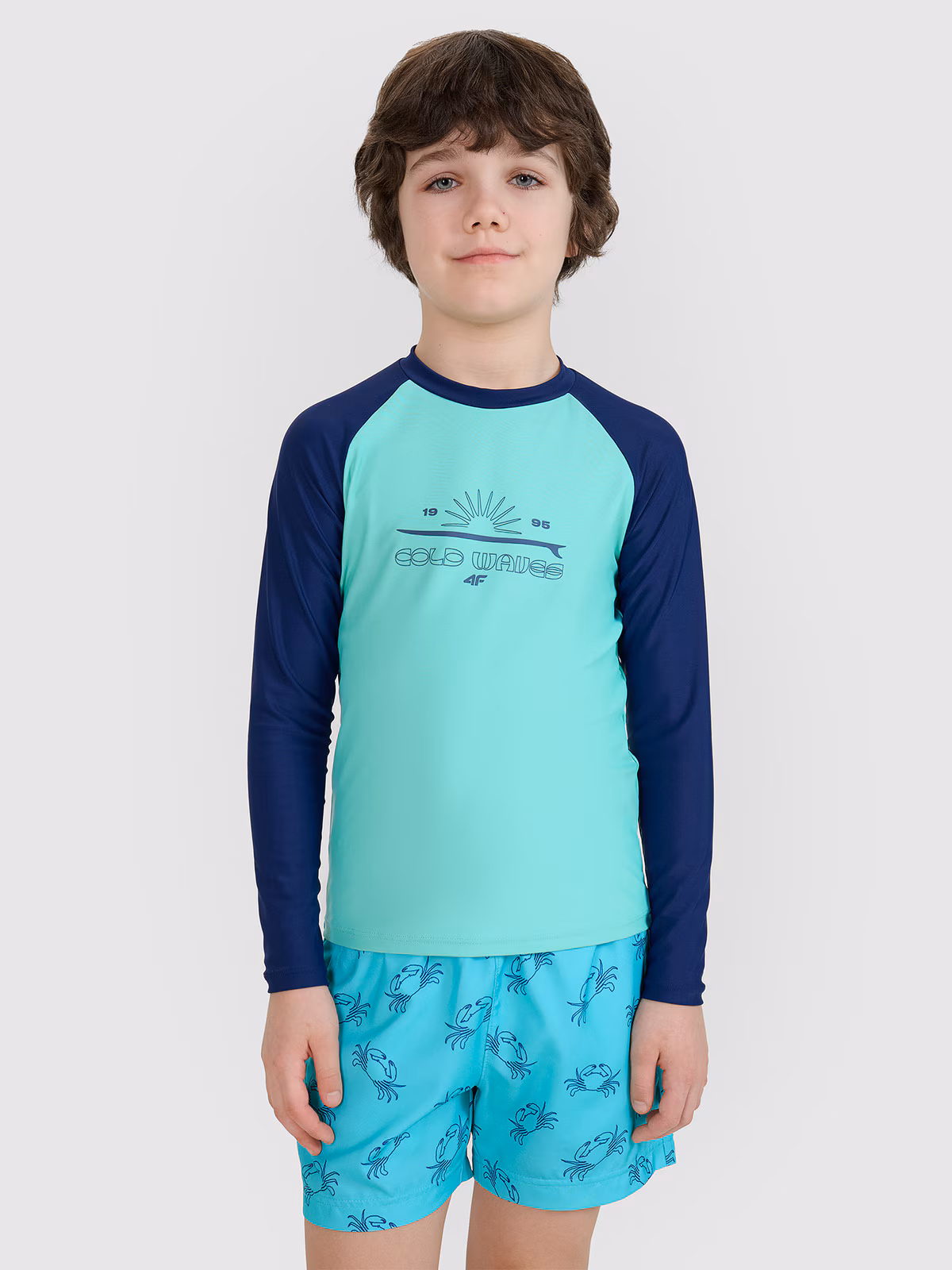 Longsleeve do pływania z nadrukiem chłopięcy - zielony