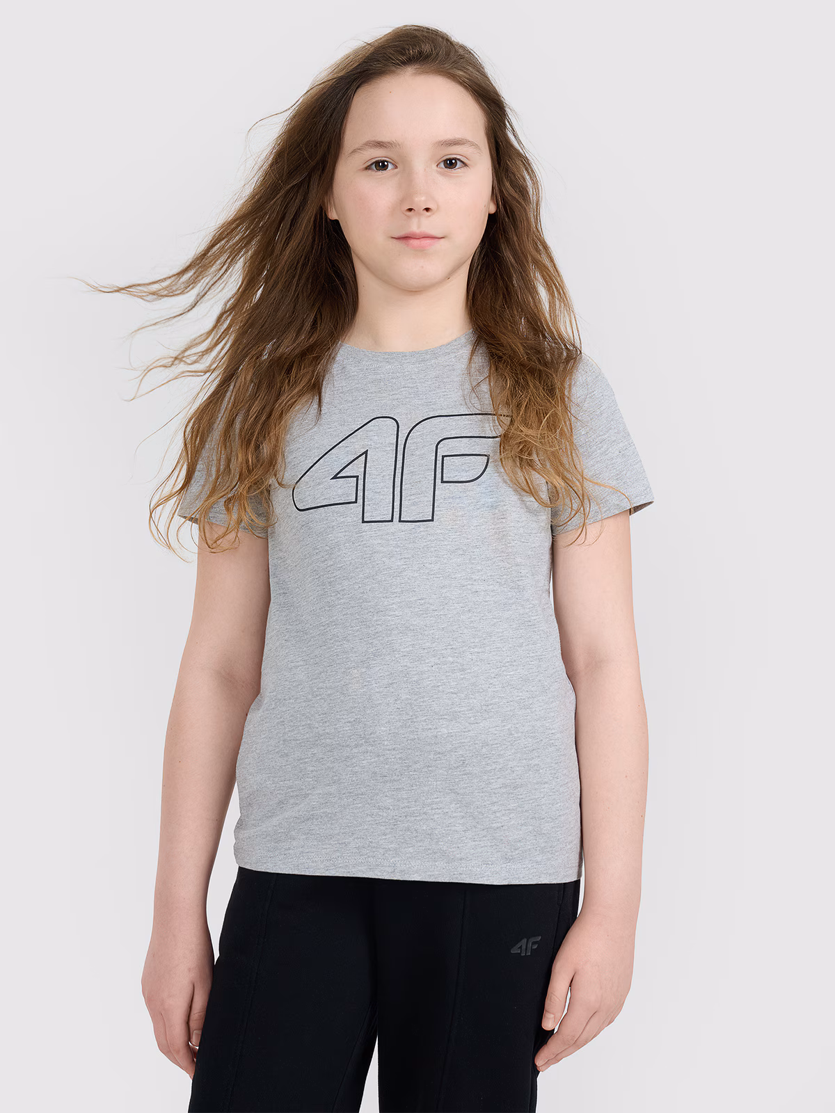 T-shirt oversize z nadrukiem dziewczęcy - szary