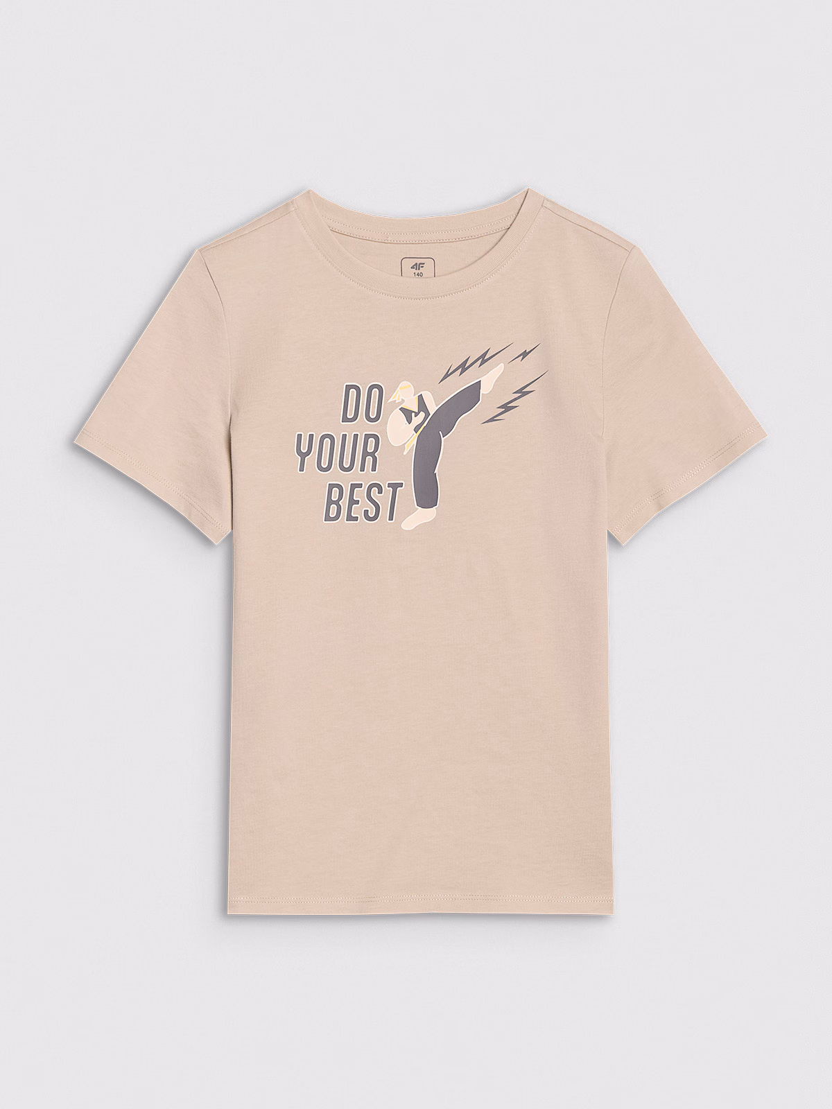 T-shirt regular z nadrukiem chłopięcy - beżowy