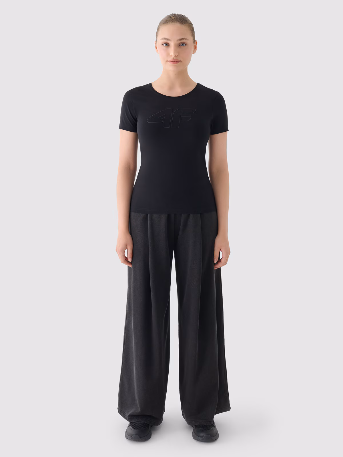 T-shirt slim z nadrukiem damski - niebieski