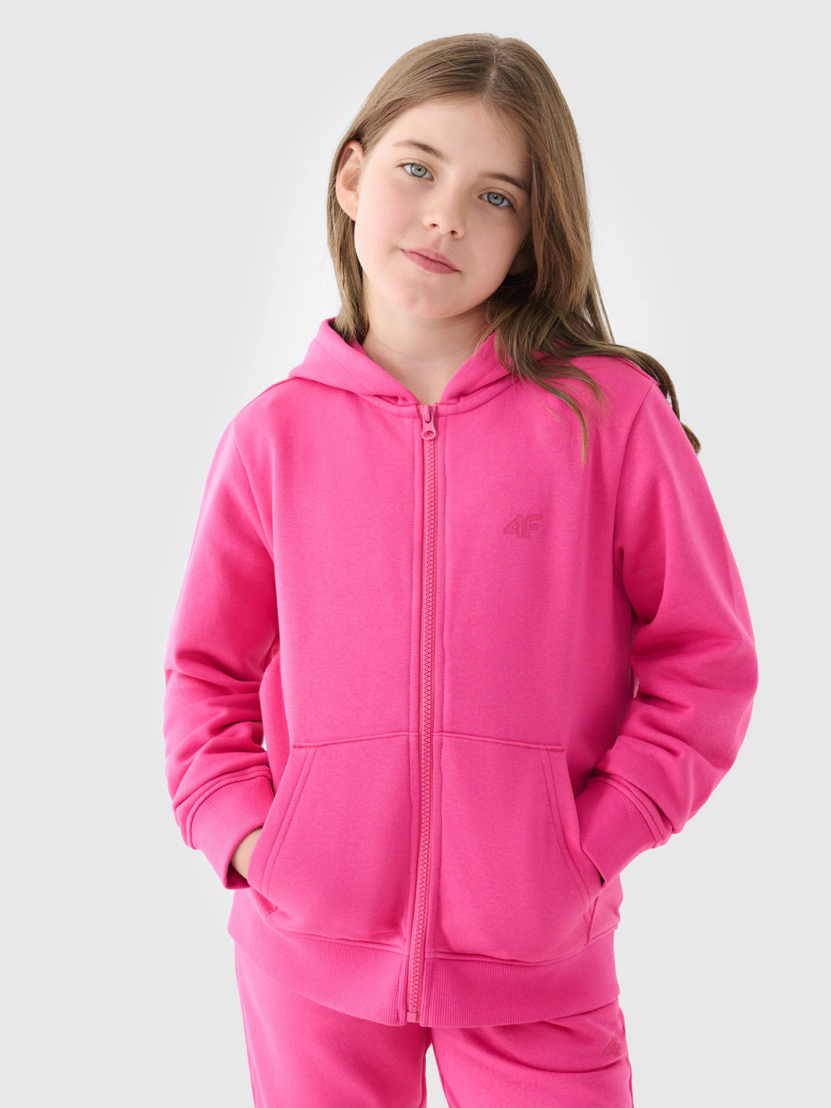 Bluza dresowa rozpinana z kapturem dziewczęca - pudrowy róż