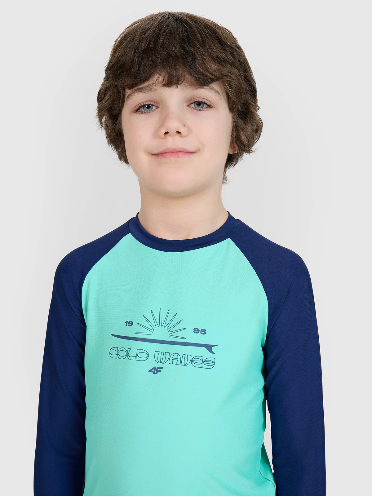 Longsleeve do pływania z nadrukiem chłopięcy - zielony