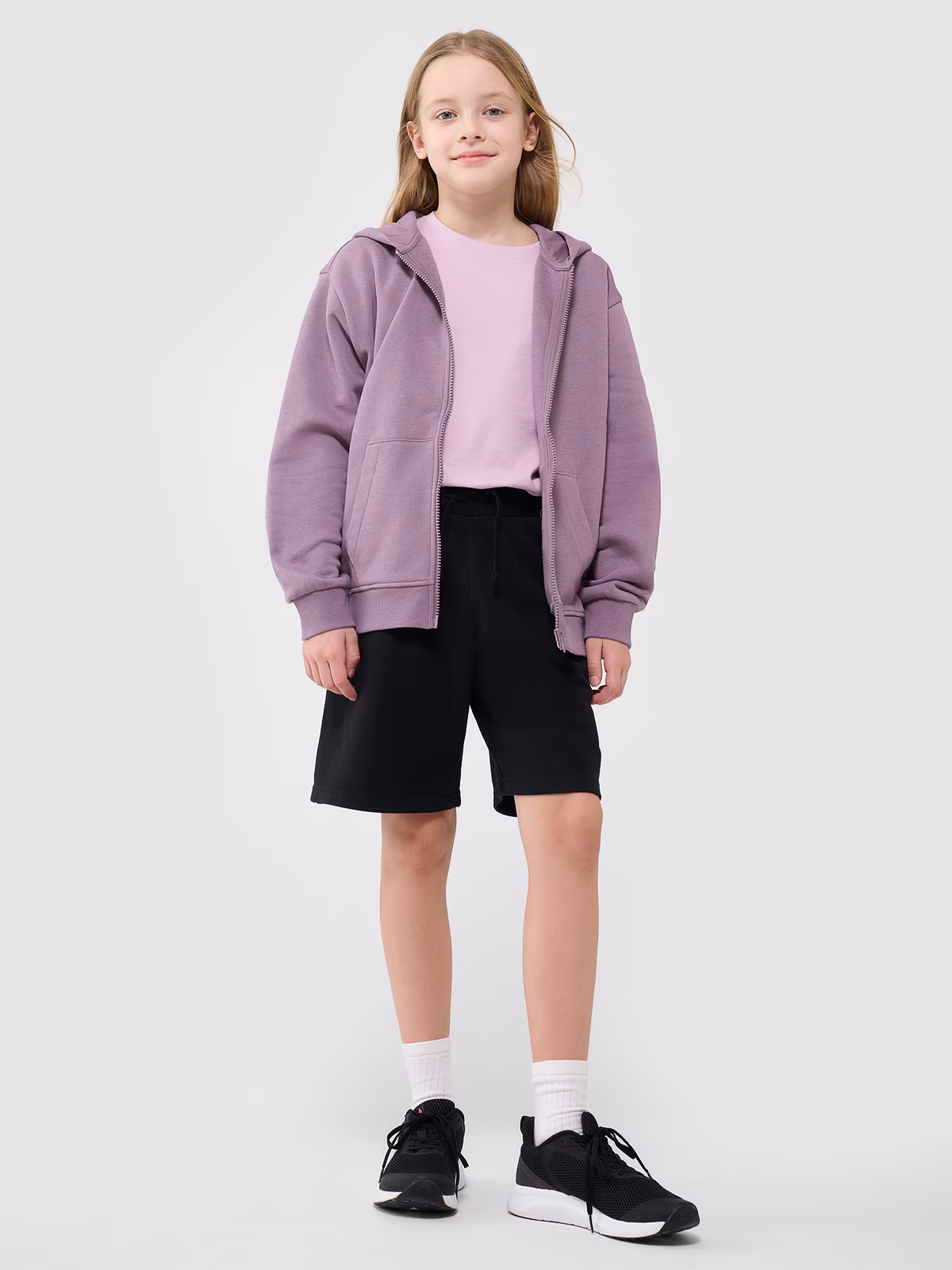 Bluza dresowa rozpinana z kapturem dziewczęca - fioletowa