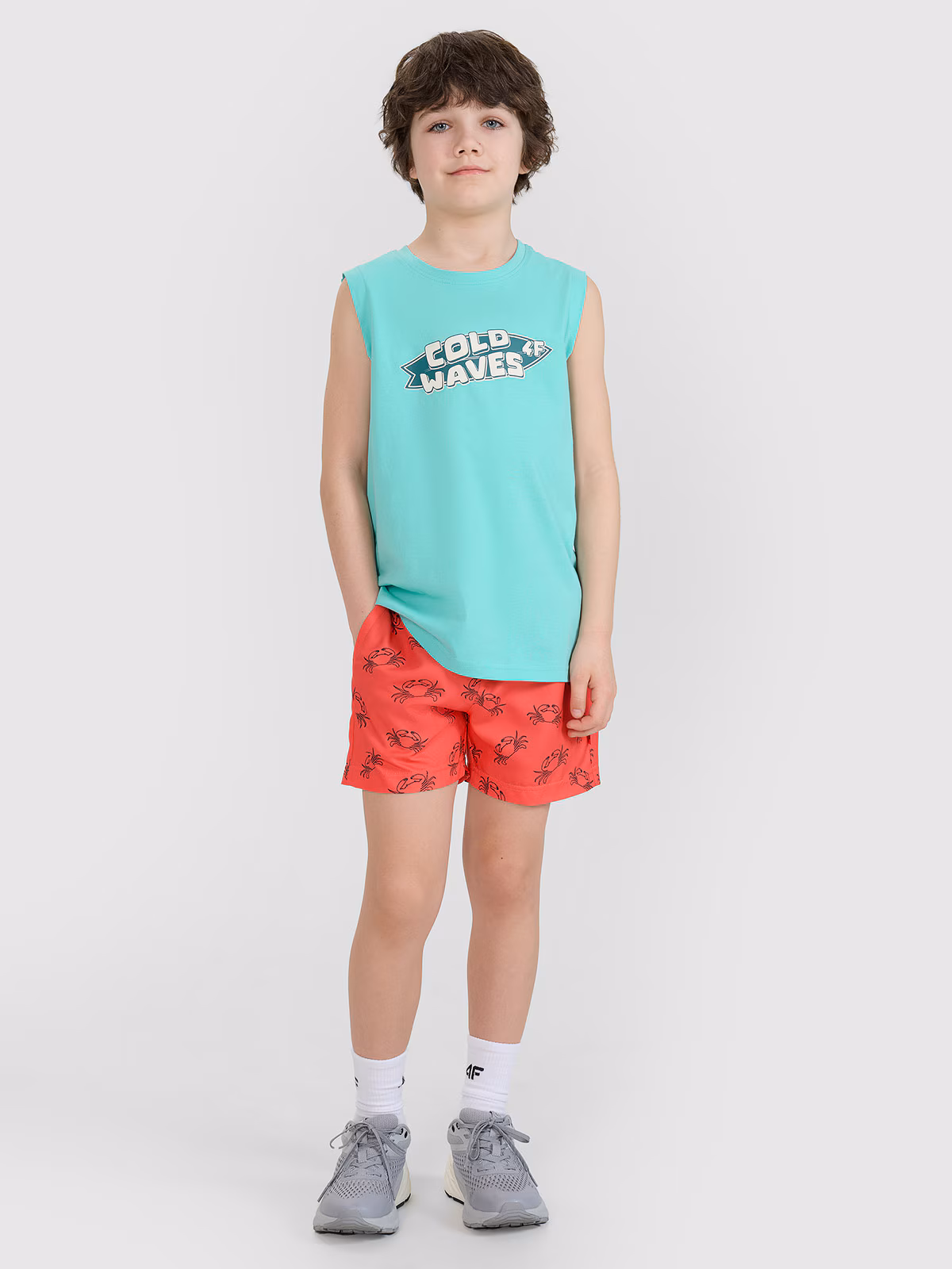 Tank top regular z nadrukiem chłopięcy - turkusowy