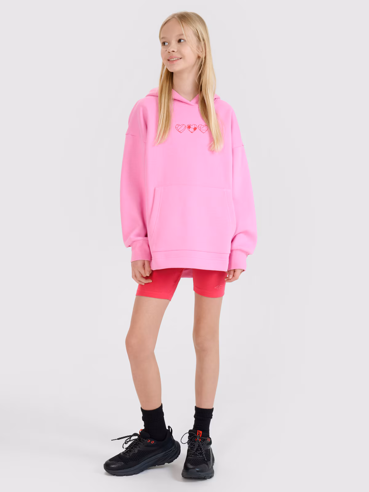 Bluza dresowa nierozpinana z kapturem dziewczęca - czerwona