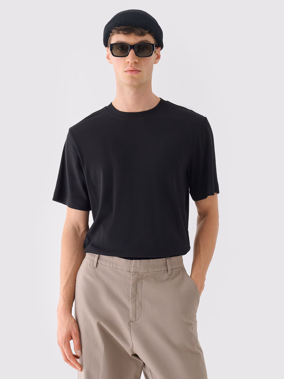 T-shirt z prążkowanej dzianiny męski Outhorn - biały