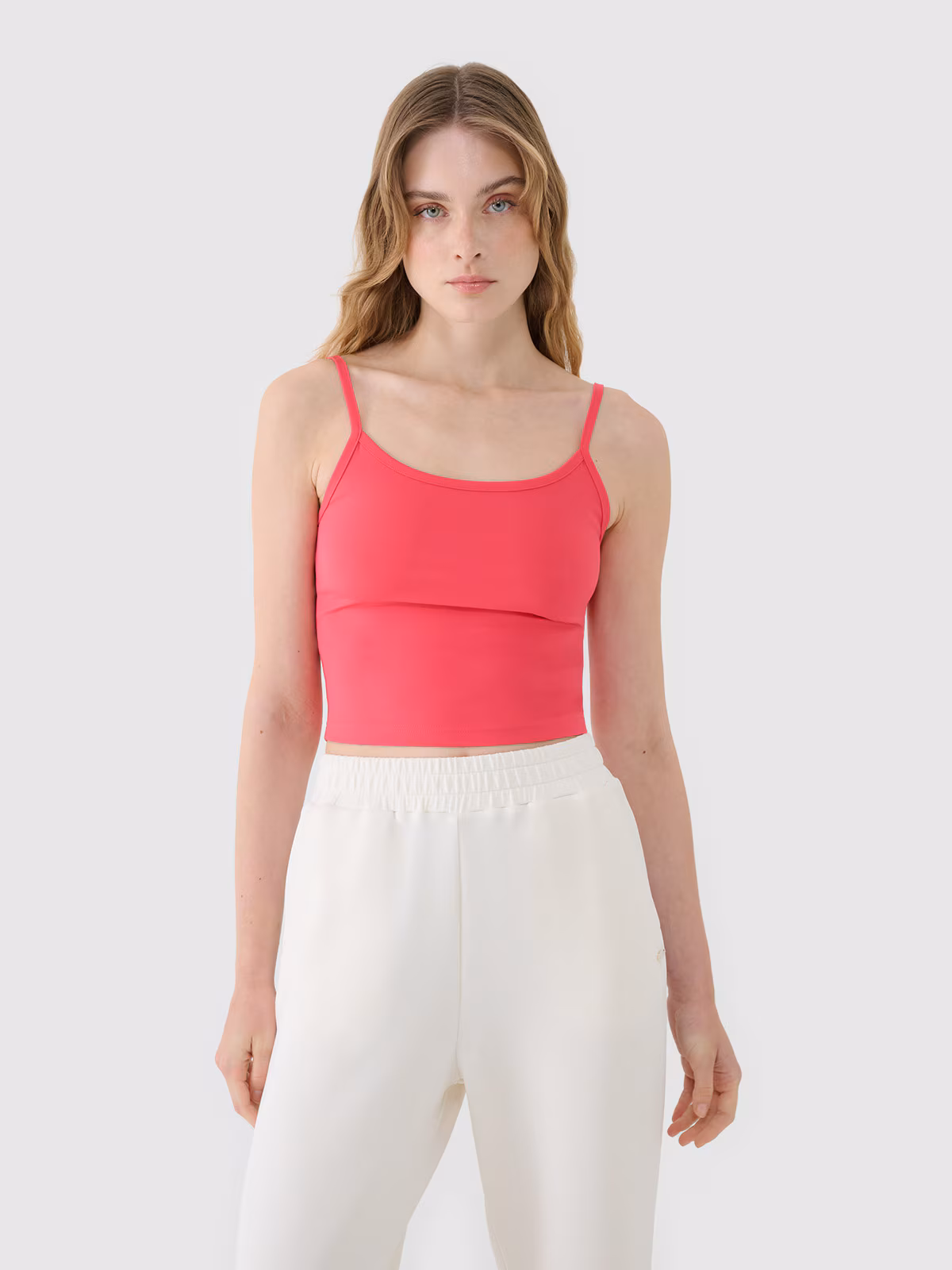 Crop-top slim damski - beżowy