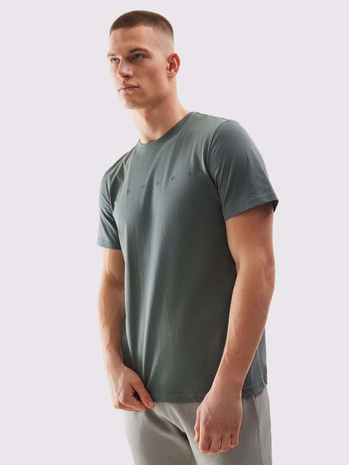 T-shirt regular z bawełny organicznej z nadrukiem męski - khaki
