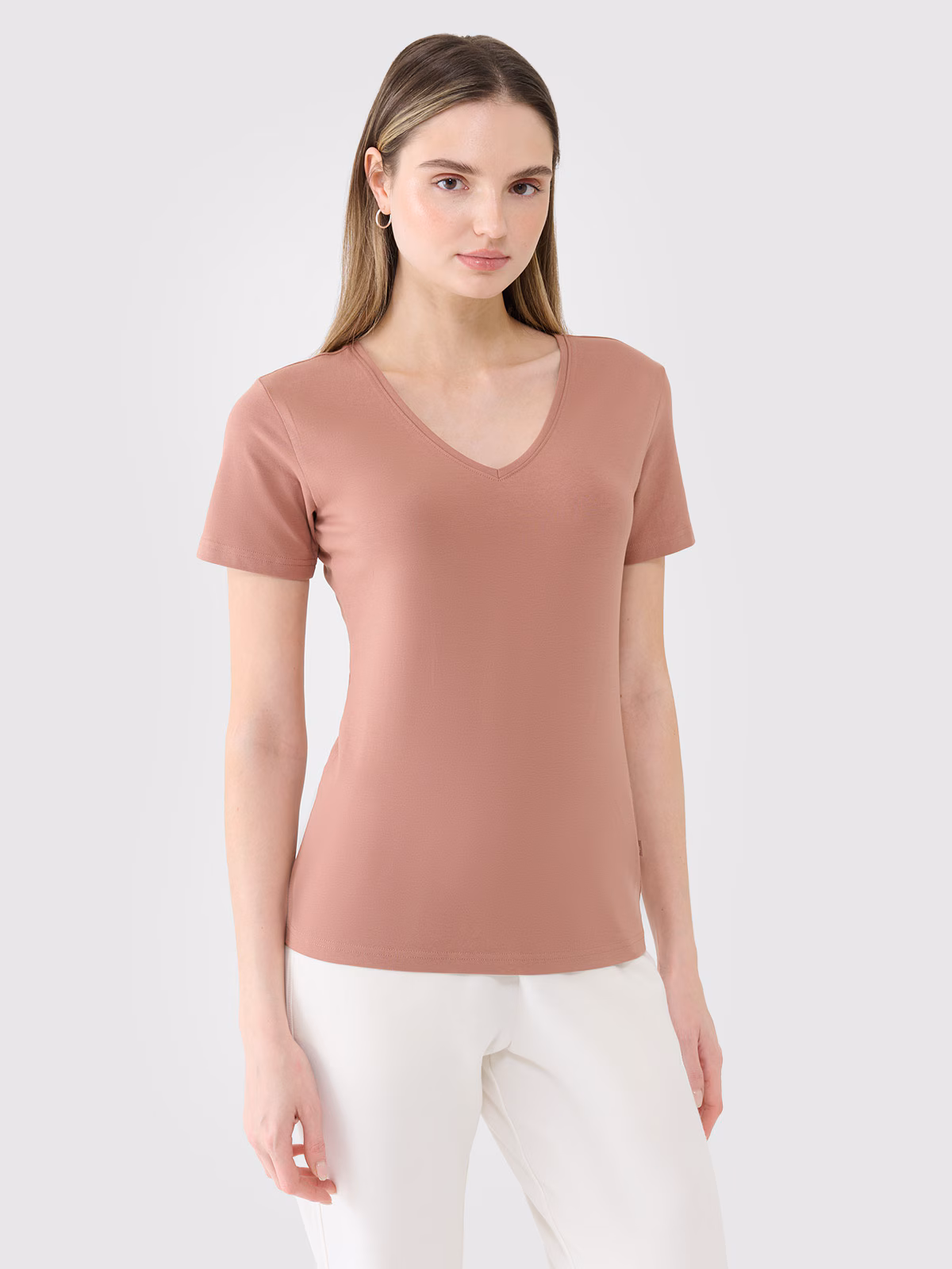 T-shirt slim gładki damski - biały