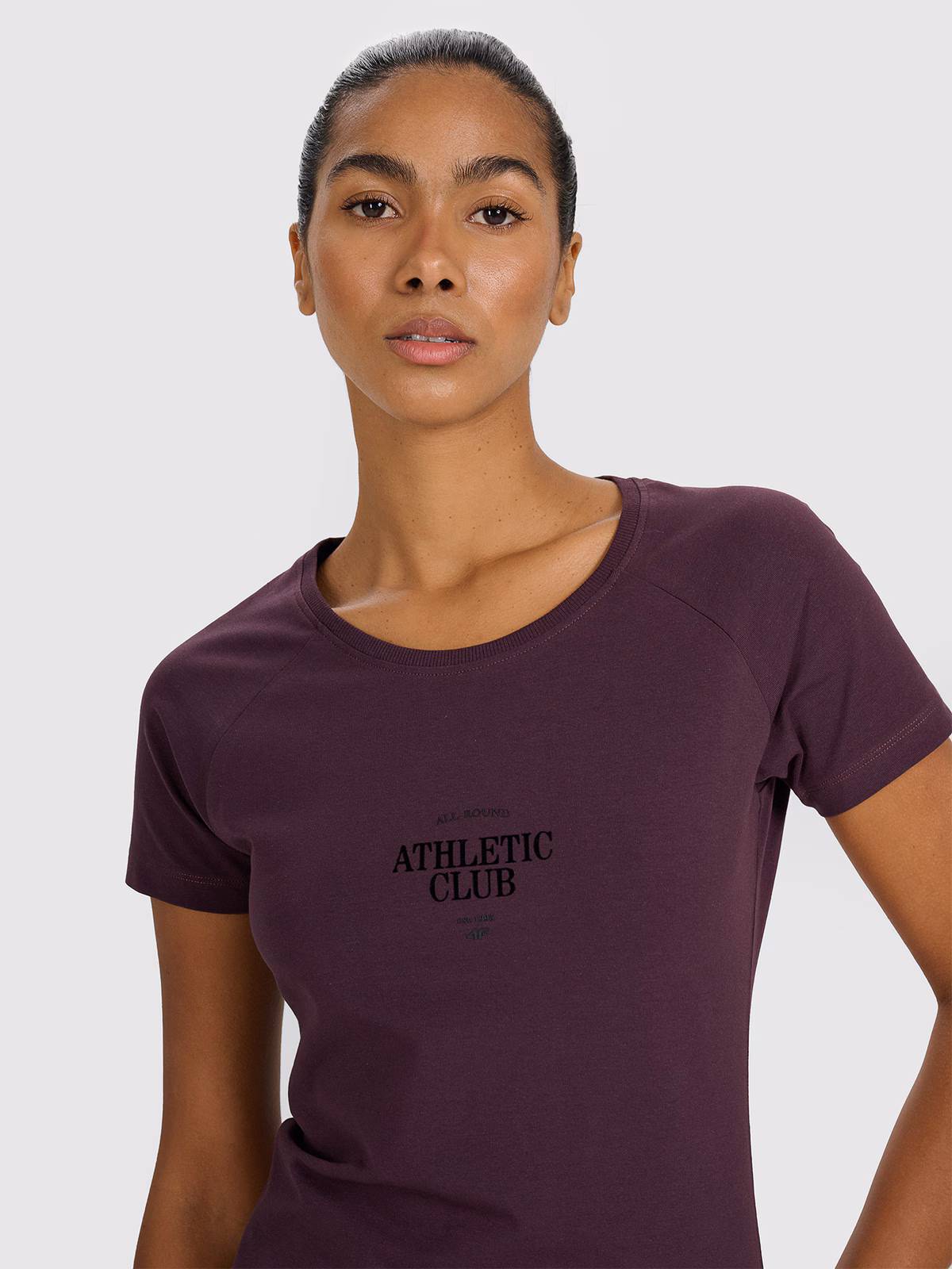 T-shirt slim z nadrukiem damski - szary