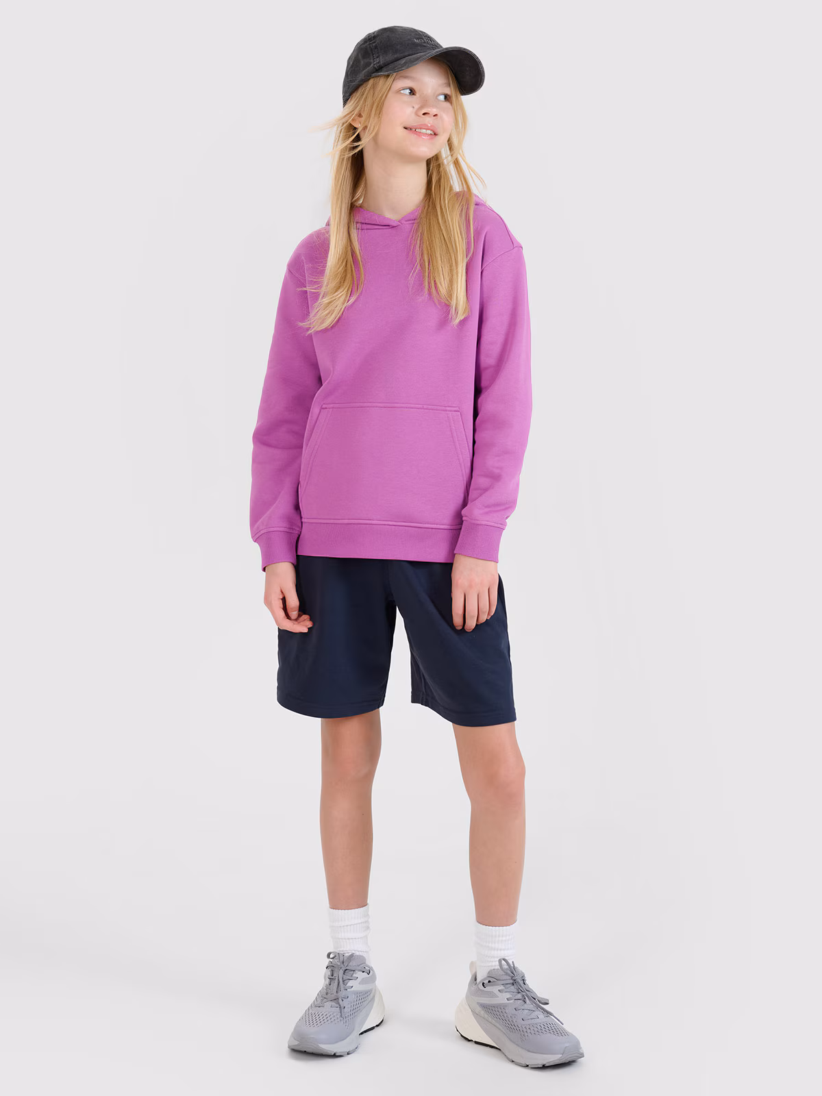 Bluza dresowa nierozpinana z kapturem dziewczęca - fioletowa