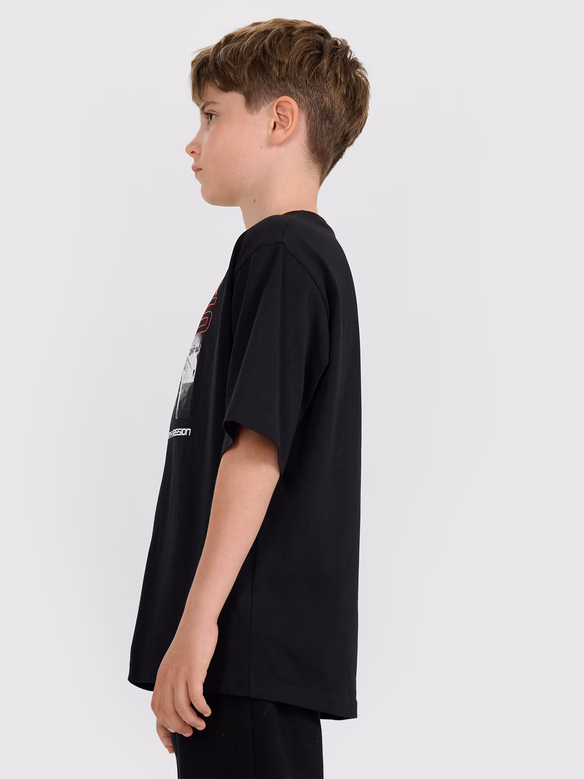 T-shirt oversize z nadrukiem dziecięcy - czarny