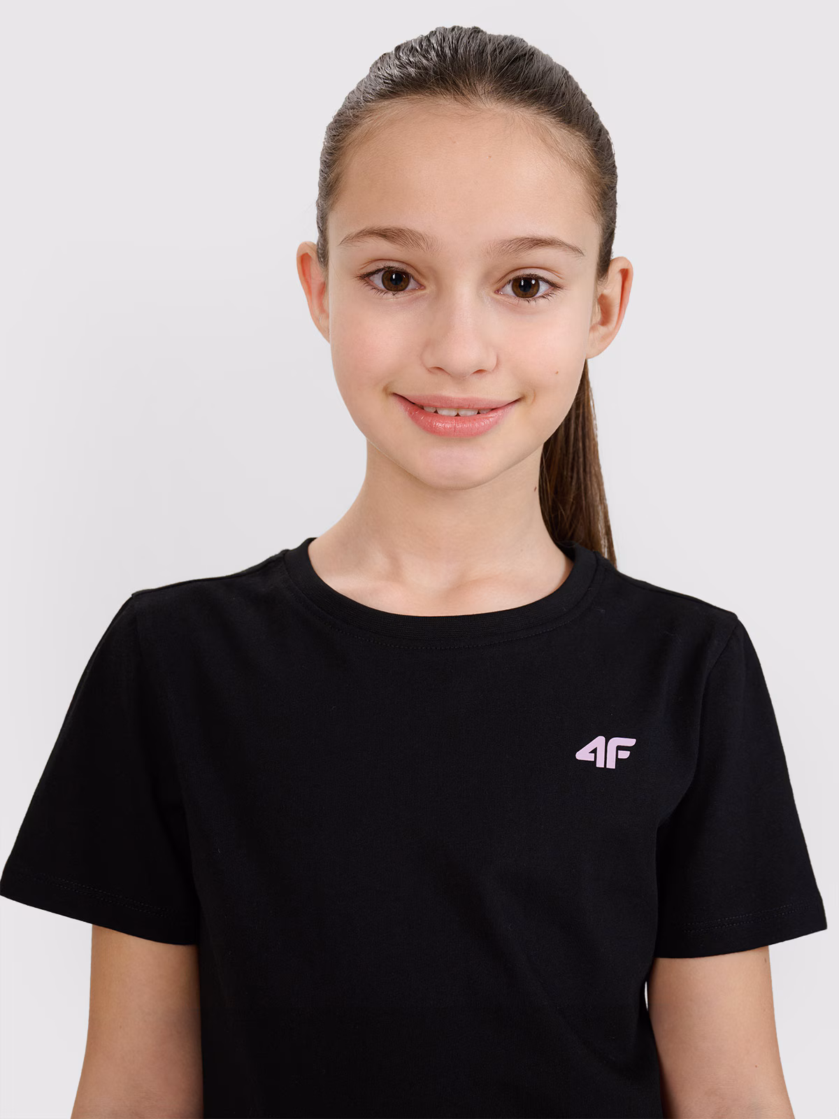 T-shirt regular gładki dziewczęcy - szary