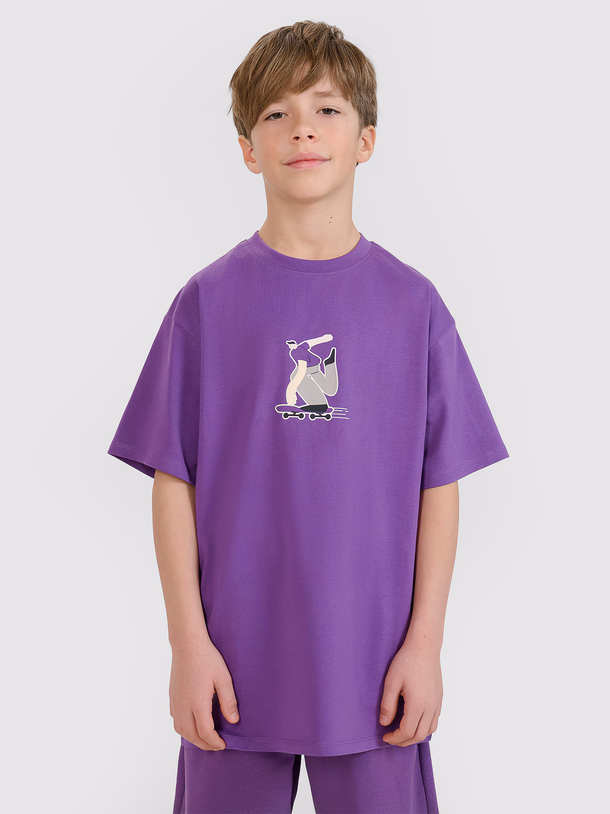 T-shirt oversize z nadrukiem chłopięcy - żółty