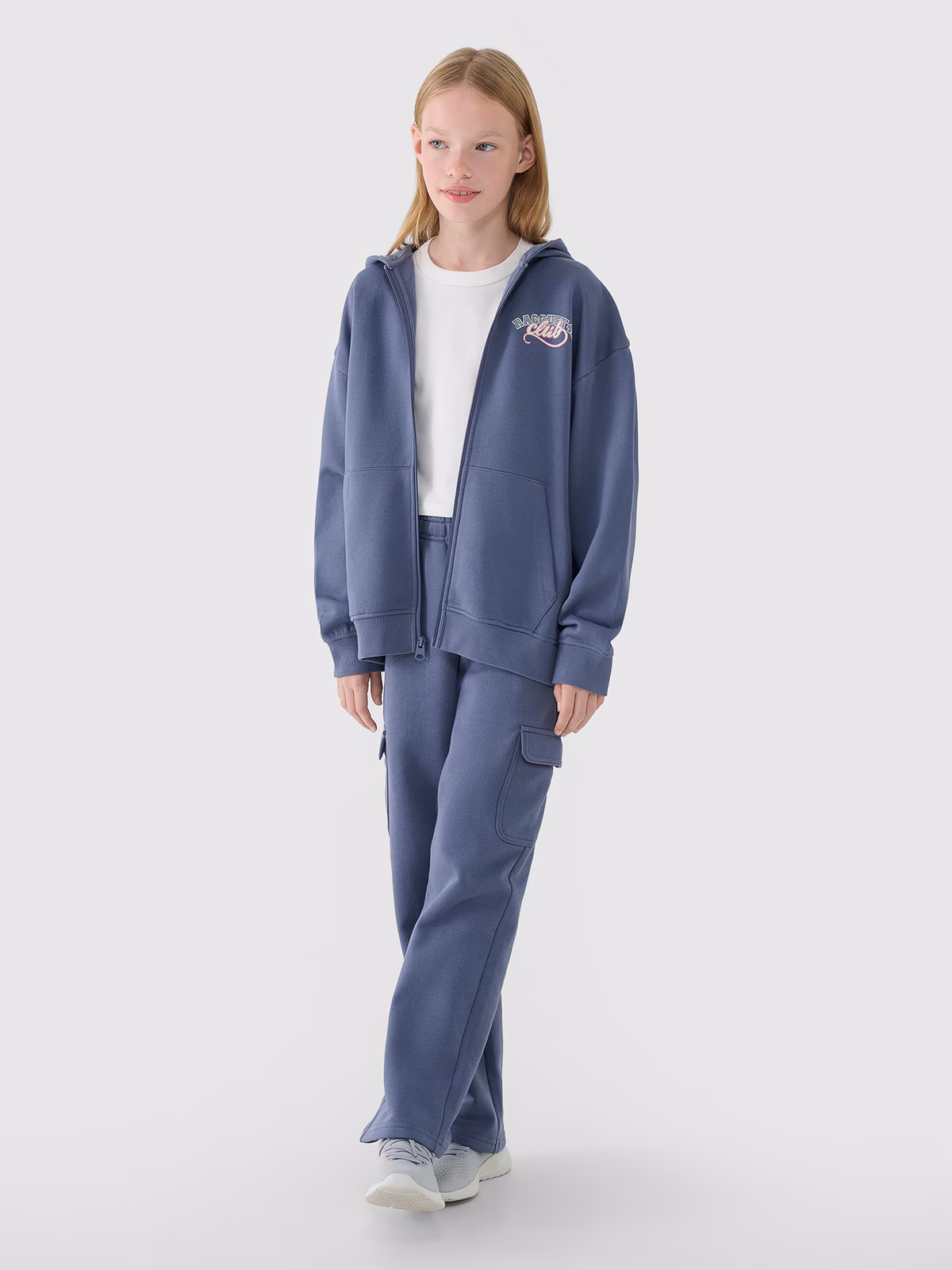 Bluza dresowa rozpinana z kapturem dziewczęca - granatowa
