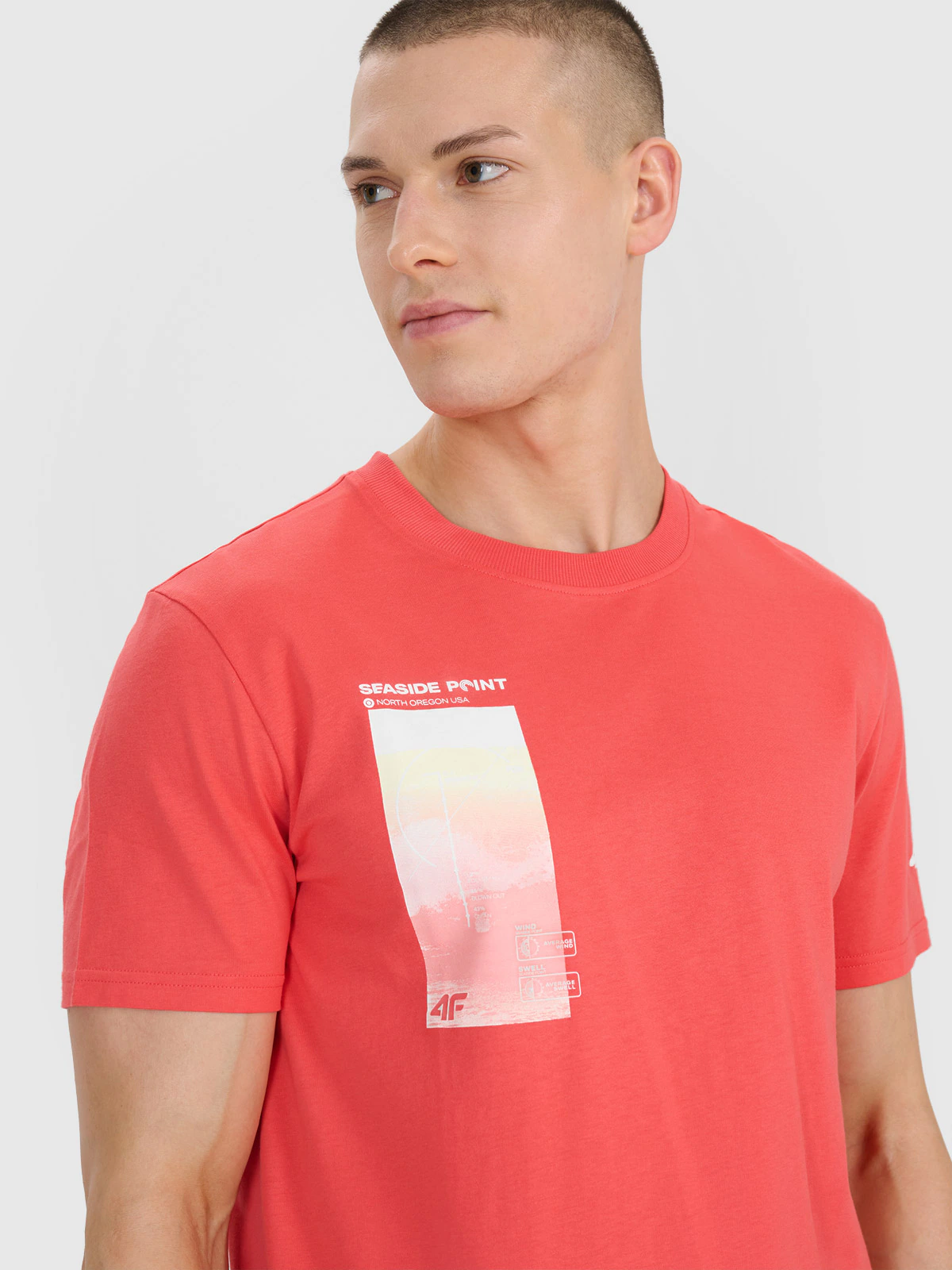 T-shirt regular z nadrukiem męski - turkusowy