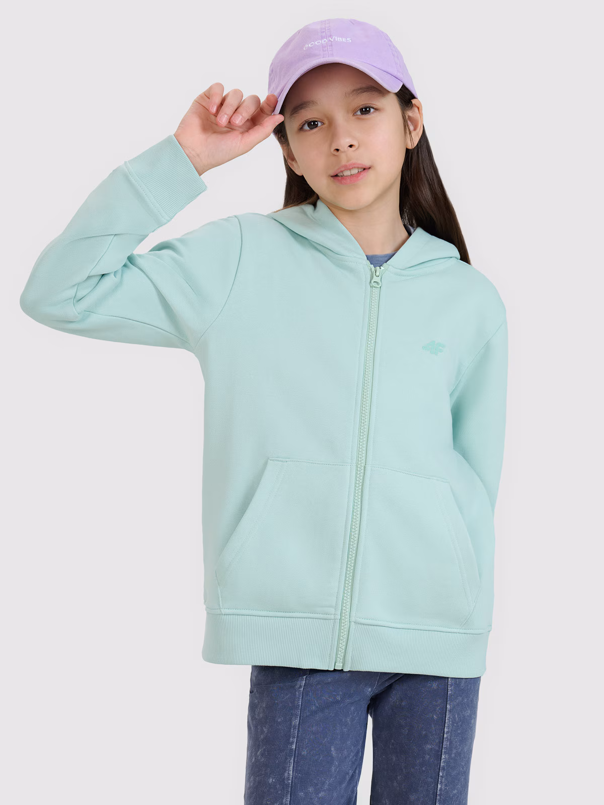 Bluza dresowa rozpinana z kapturem dziewczęca - fioletowa