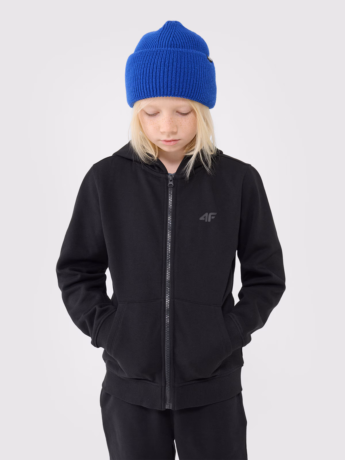 Bluza dresowa rozpinana z kapturem chłopięca - czarna