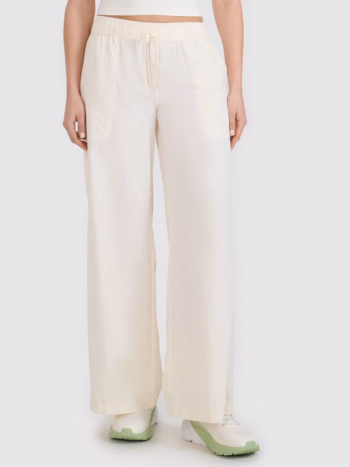 Spodnie casual z szerokimi nogawkami damskie - beżowe