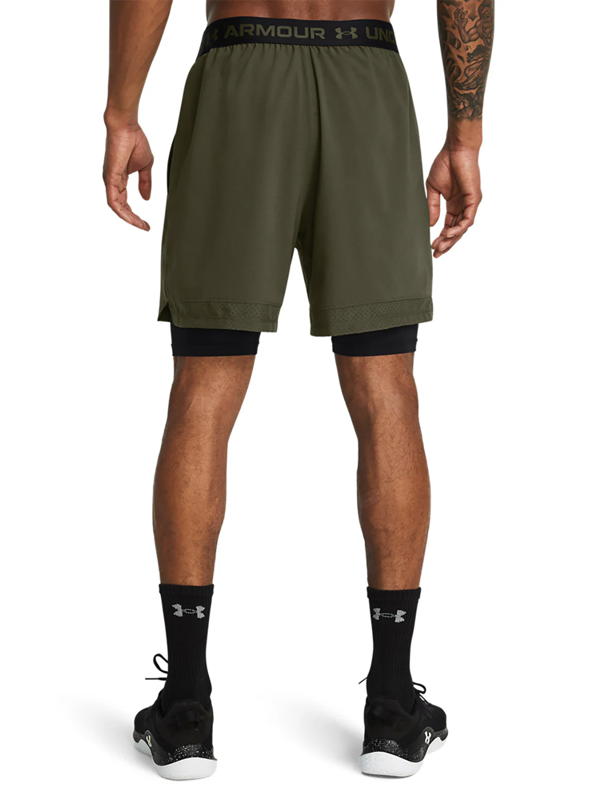 Spodenki treningowe męskie Under Armour UA Vanish Woven 2in1 Shorts - oliwkowe/khaki