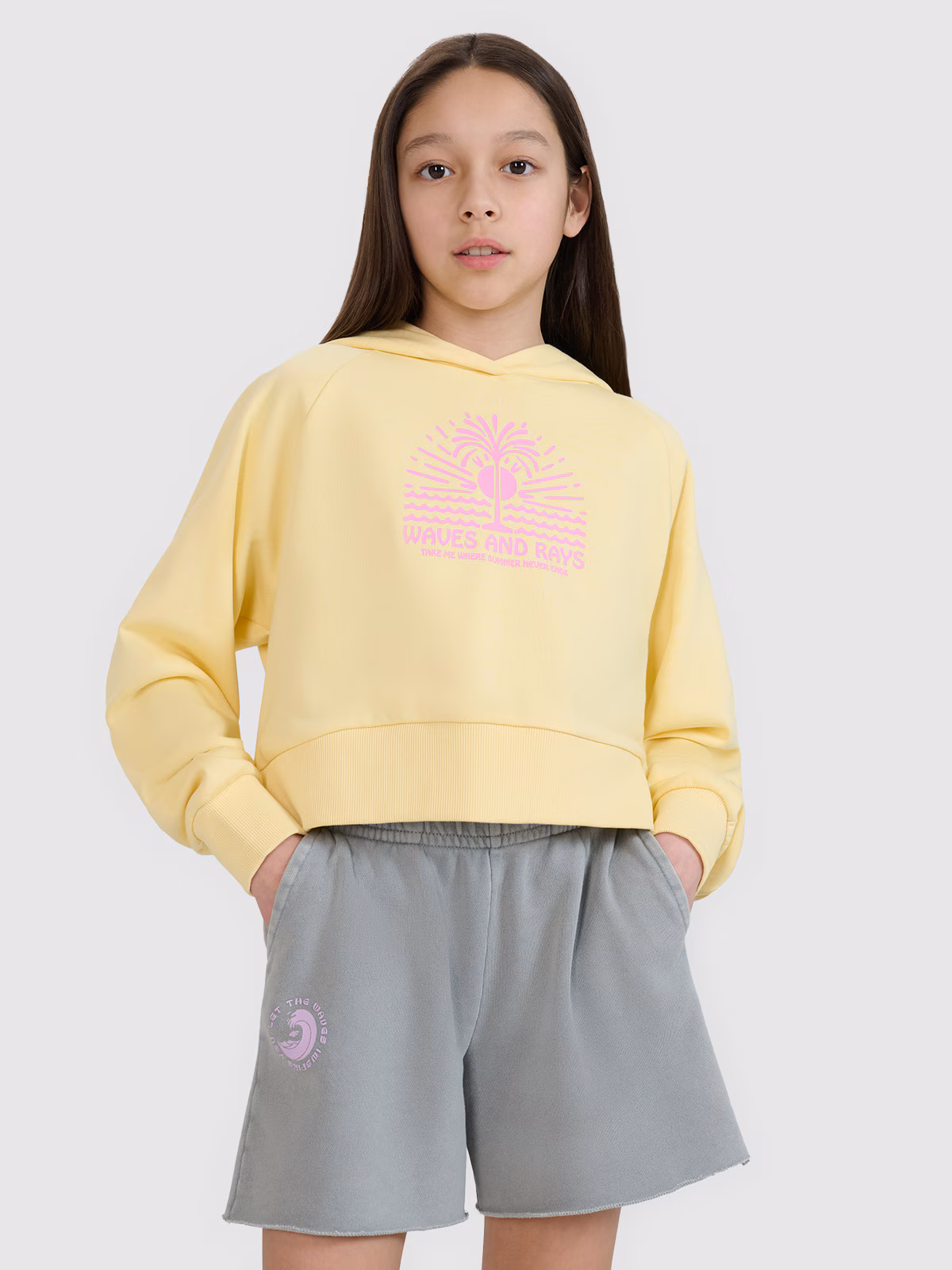 Bluza dresowa nierozpinana z kapturem dziewczęca - żółta