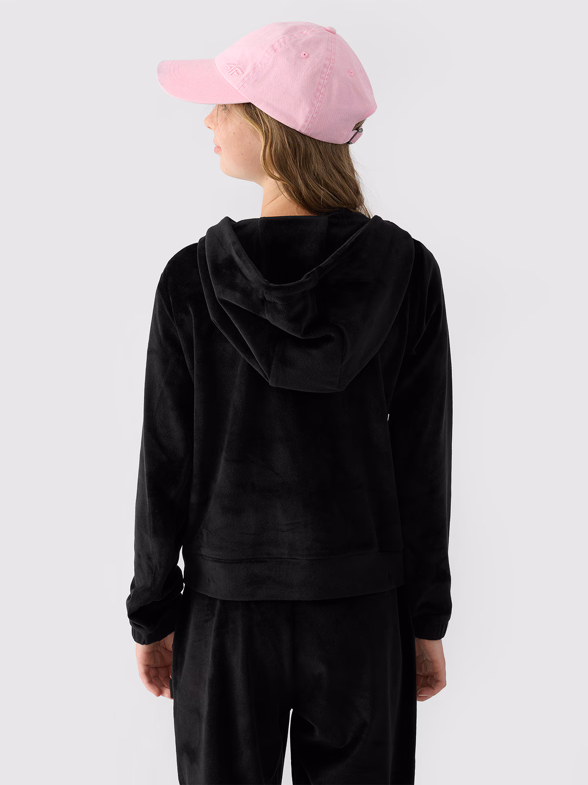 Bluza dresowa z weluru rozpinana z kapturem dziewczęca - fioletowa