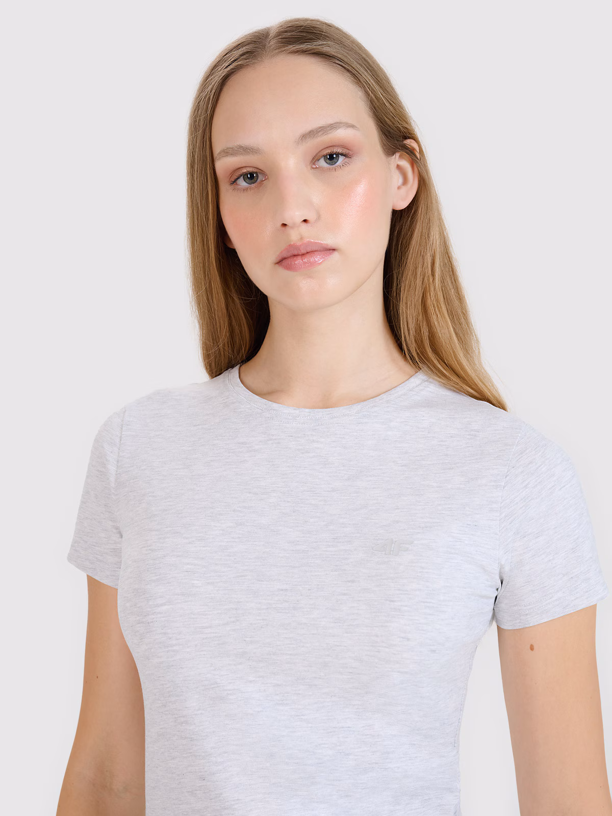 T-shirt slim gładki damski - różowy