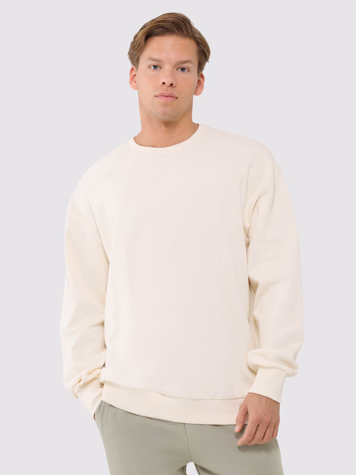 Bluza dresowa oversize nierozpinana bez kaptura męska - beżowa