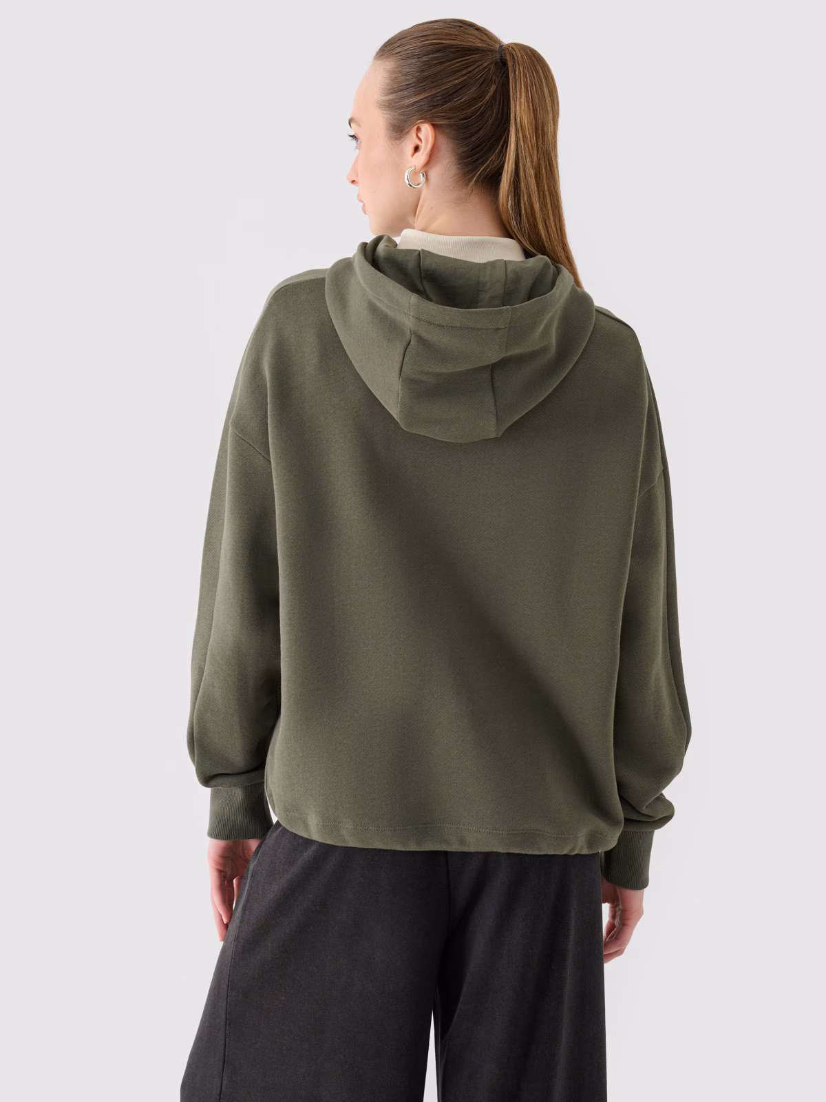 Bluza dresowa rozpinana z kapturem damska - oliwkowa/khaki