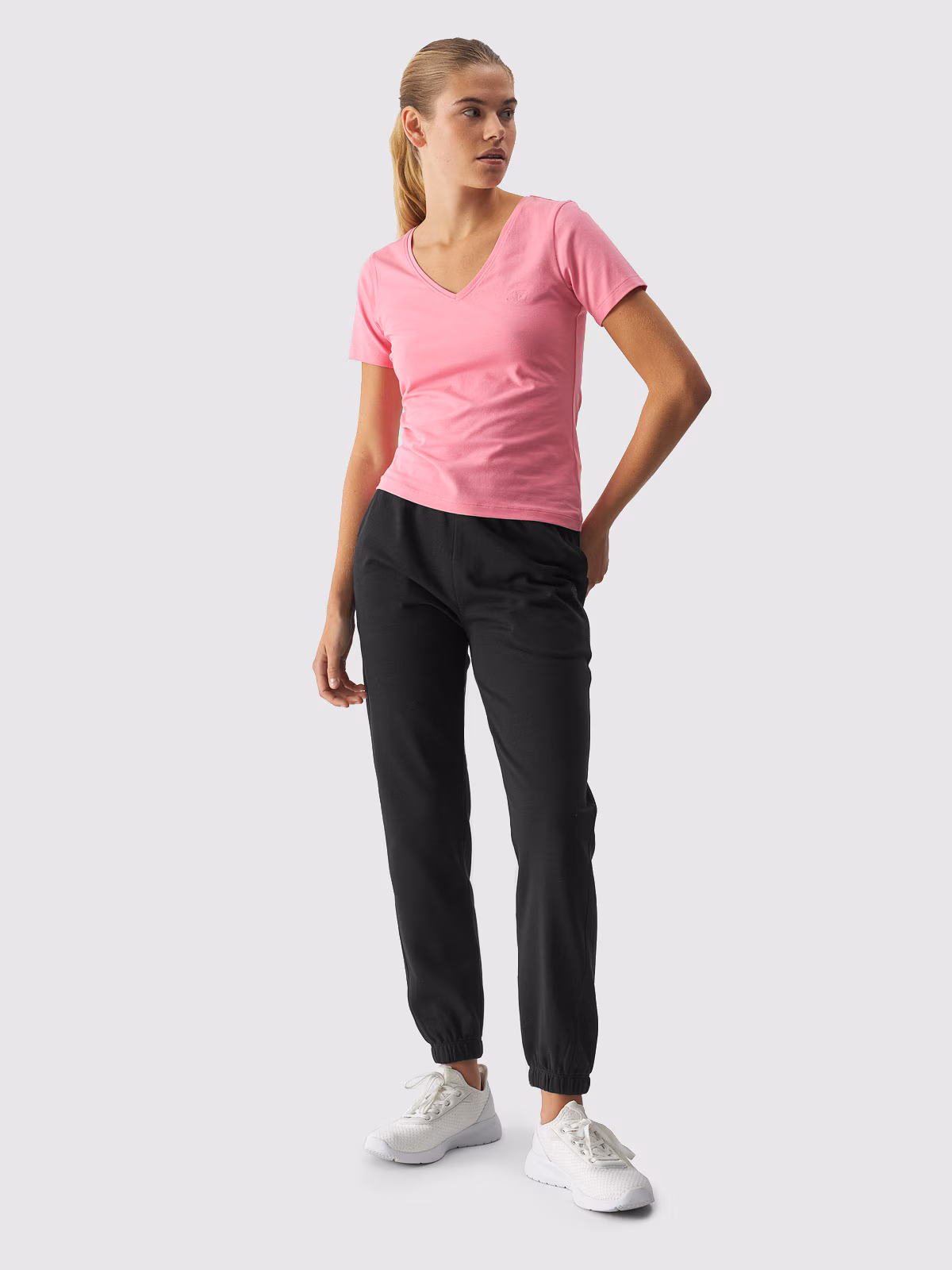 T-shirt slim gładki damski - różowy