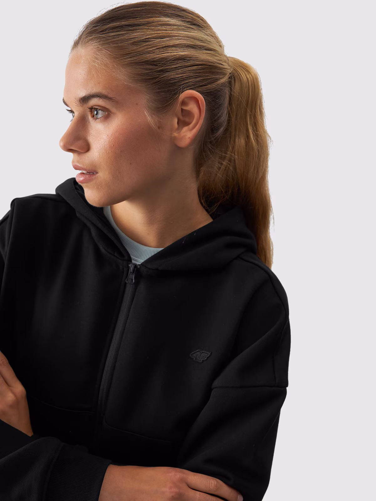 Bluza dresowa rozpinana z kapturem damska - czarna