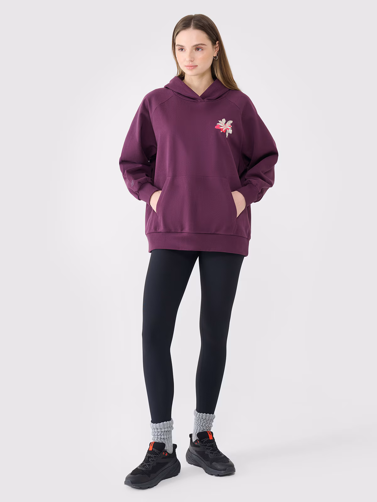 Bluza dresowa oversize nierozpinana z kapturem damska - fioletowa