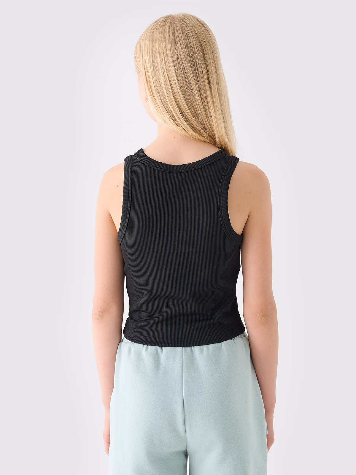 Crop top z prążkowanej dzianiny dziewczęcy - turkusowy