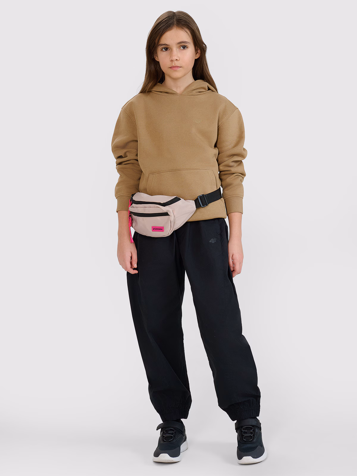 Bluza dresowa nierozpinana z kapturem dziewczęca - beżowa