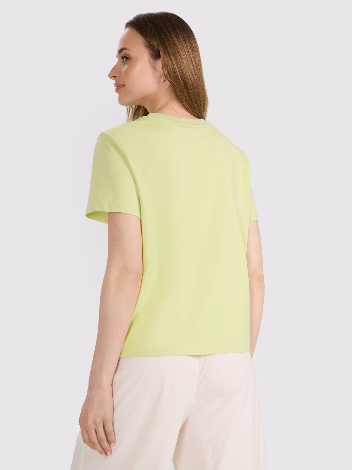 T-shirt oversize z nadrukiem damski - beżowy