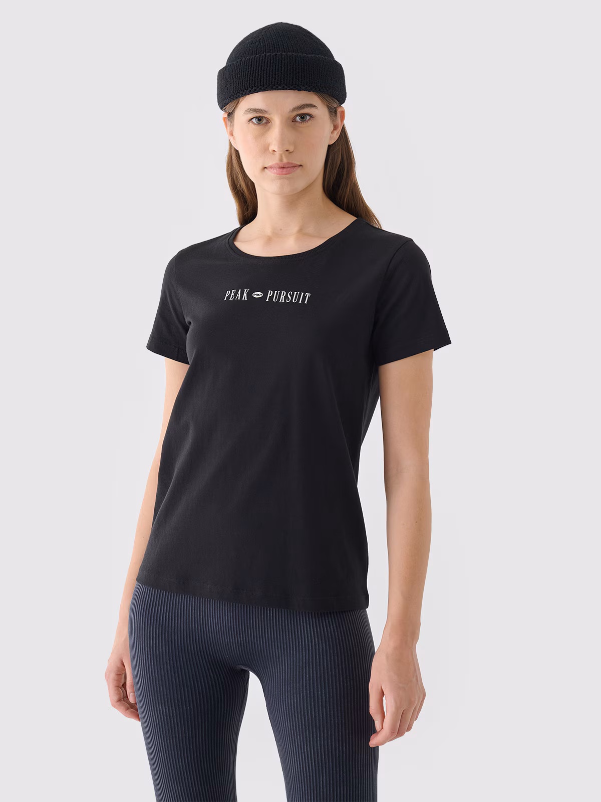 T-shirt regular gładki damski - czarny