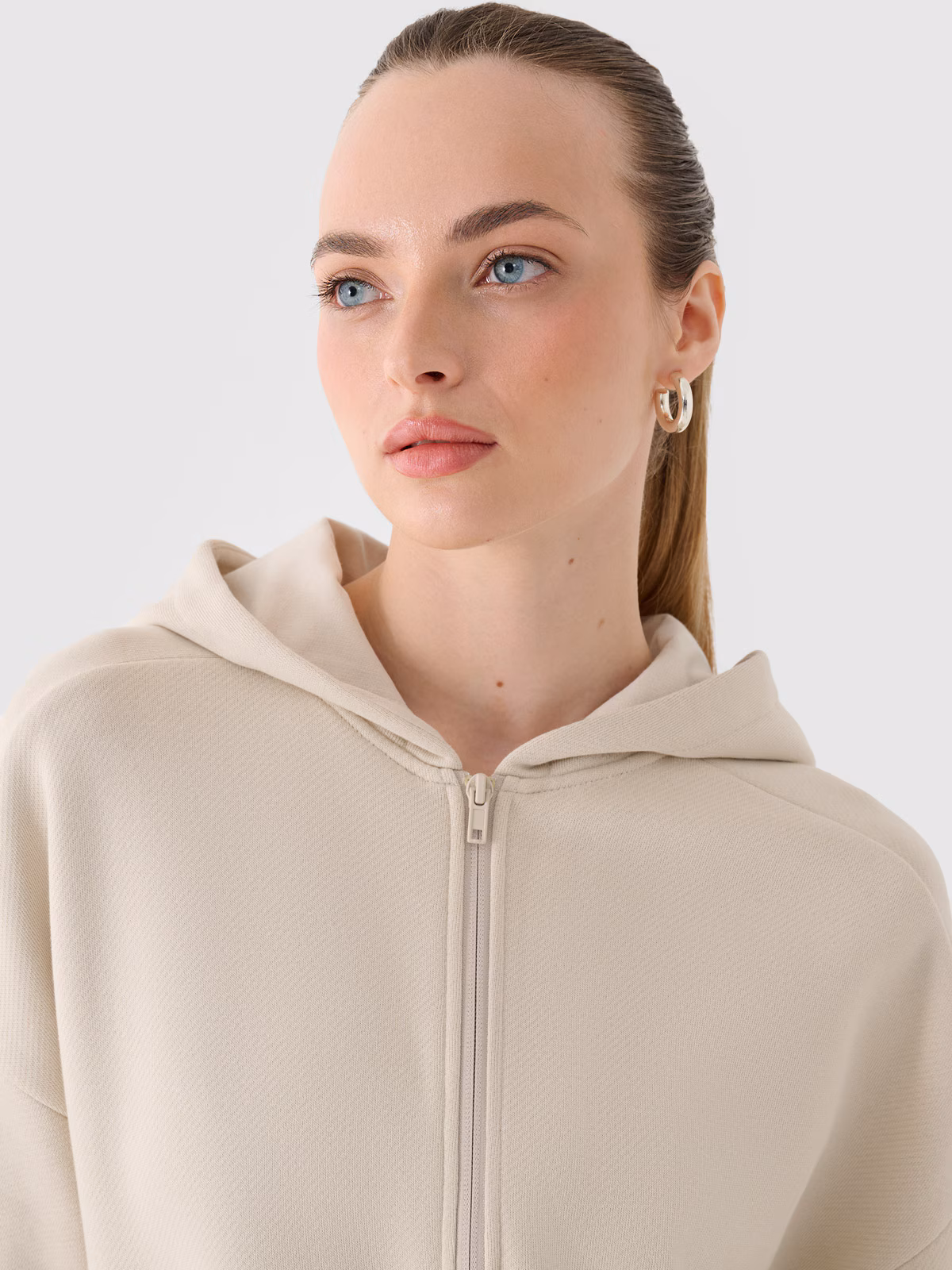 Bluza dresowa rozpinana z kapturem damska - oliwkowa/khaki