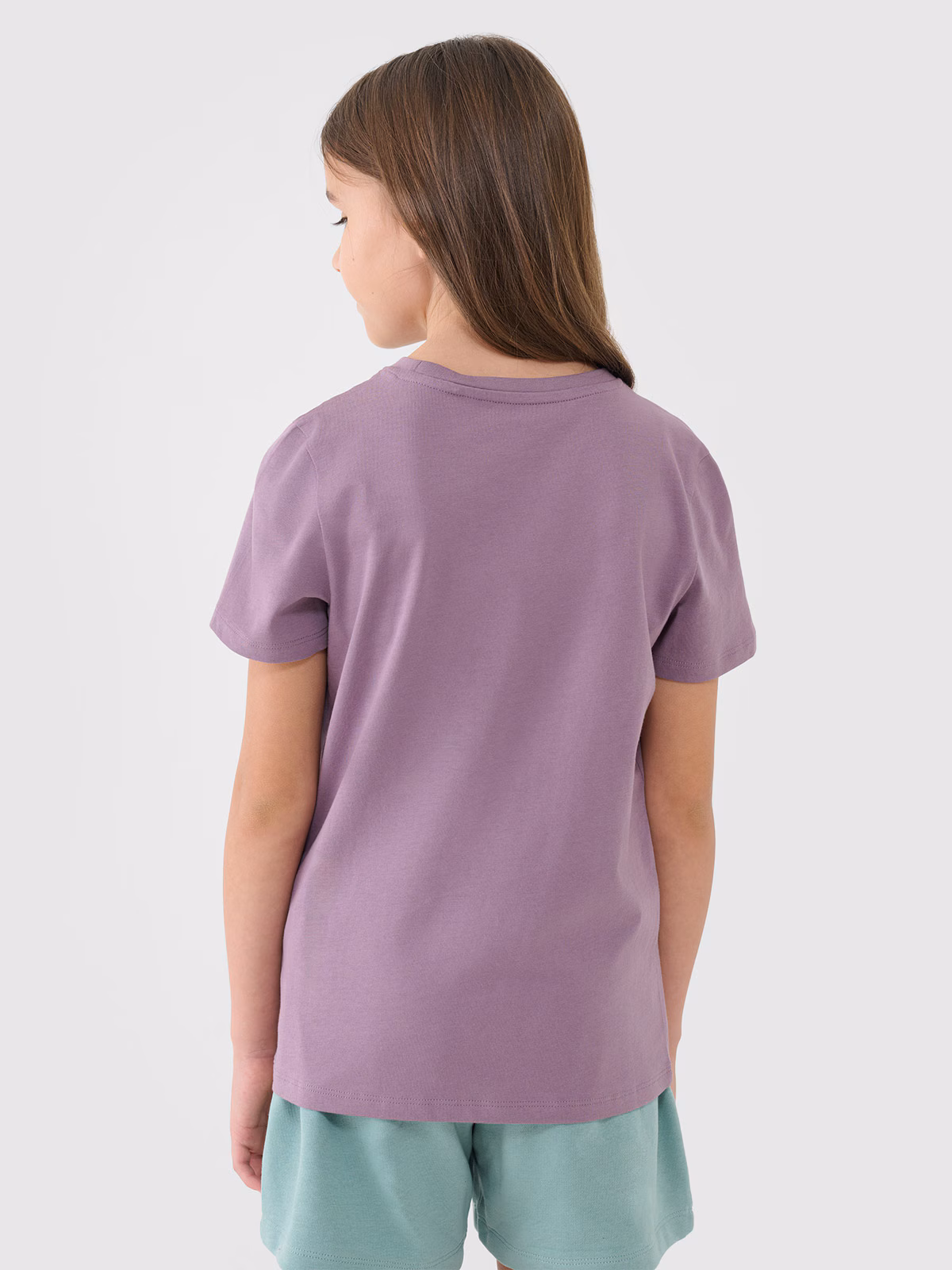 T-shirt regular gładki dziewczęcy - szary