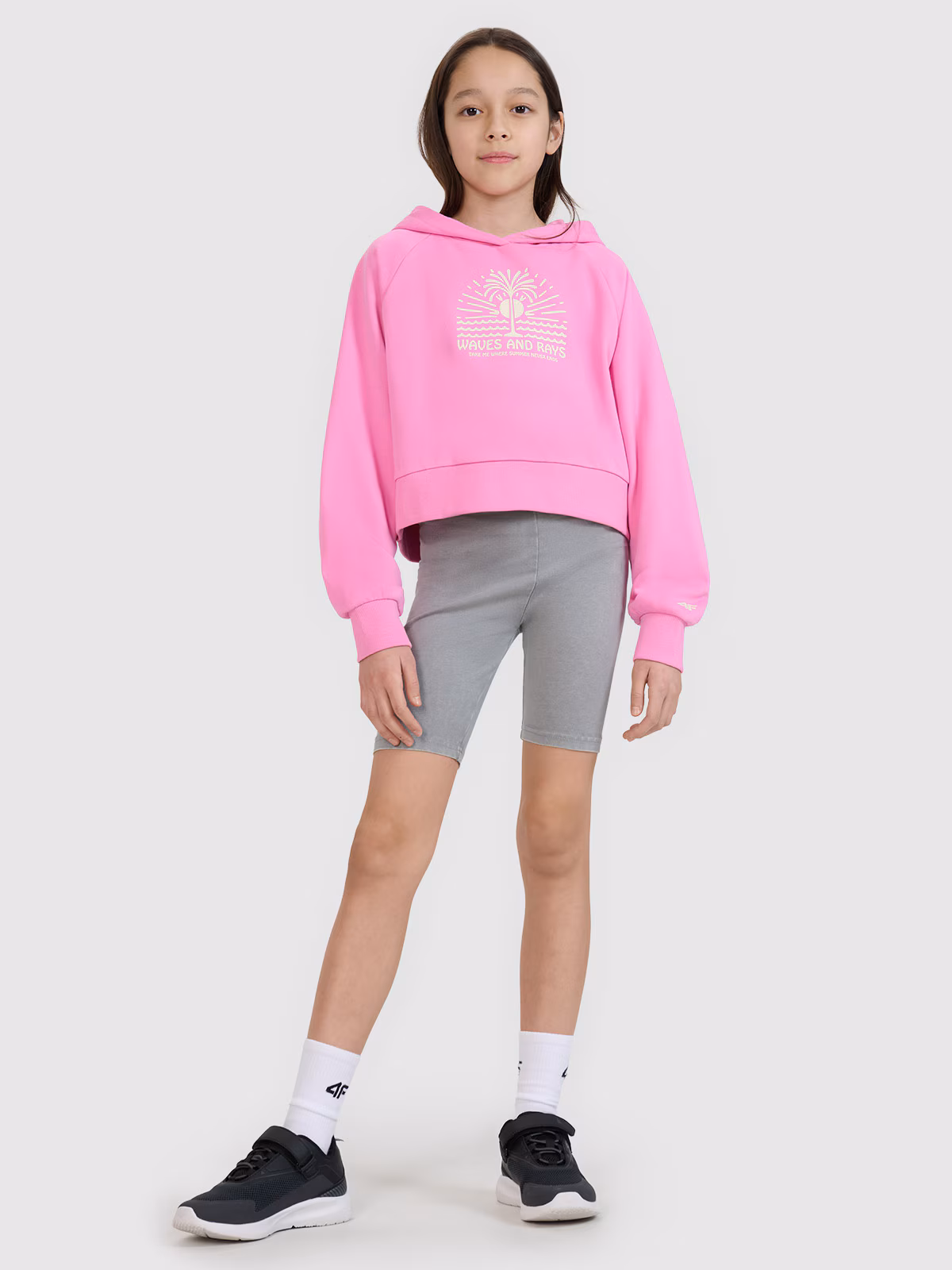 Bluza dresowa nierozpinana z kapturem dziewczęca - żółta