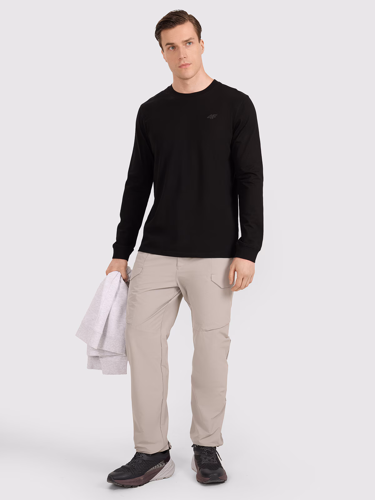 Longsleeve regular gładki męski - czarny