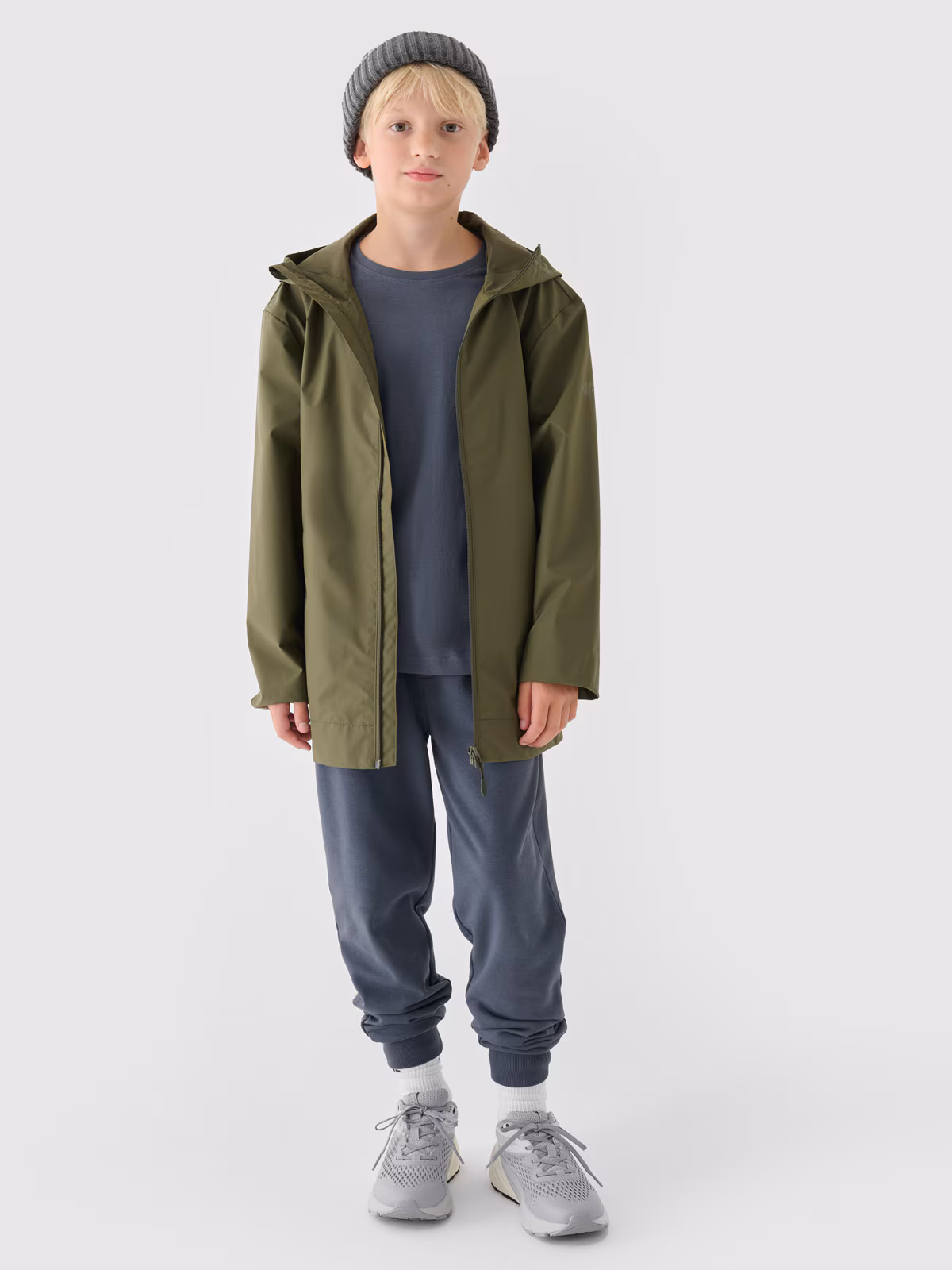 Kurtka przejściowa przeciwdeszczowa z gumową powłoką dziecięca - khaki