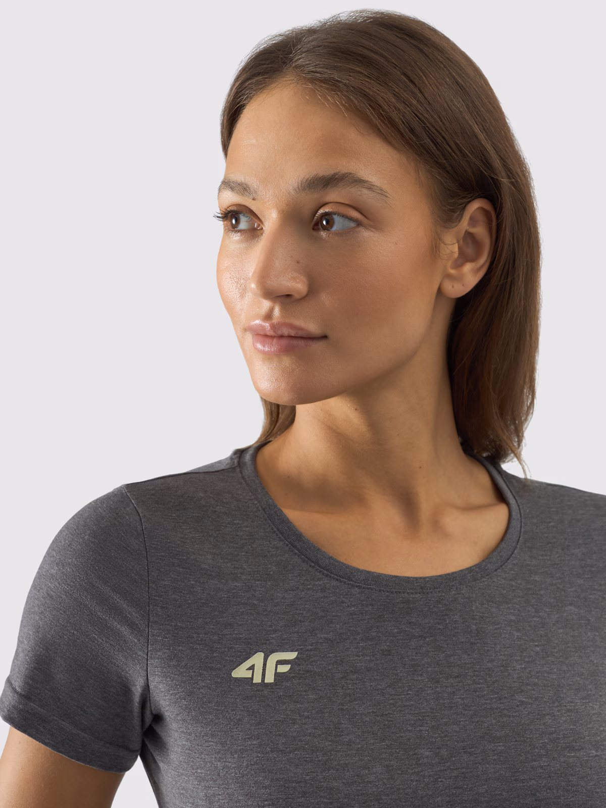 T-shirt regular gładki damski - średni szary