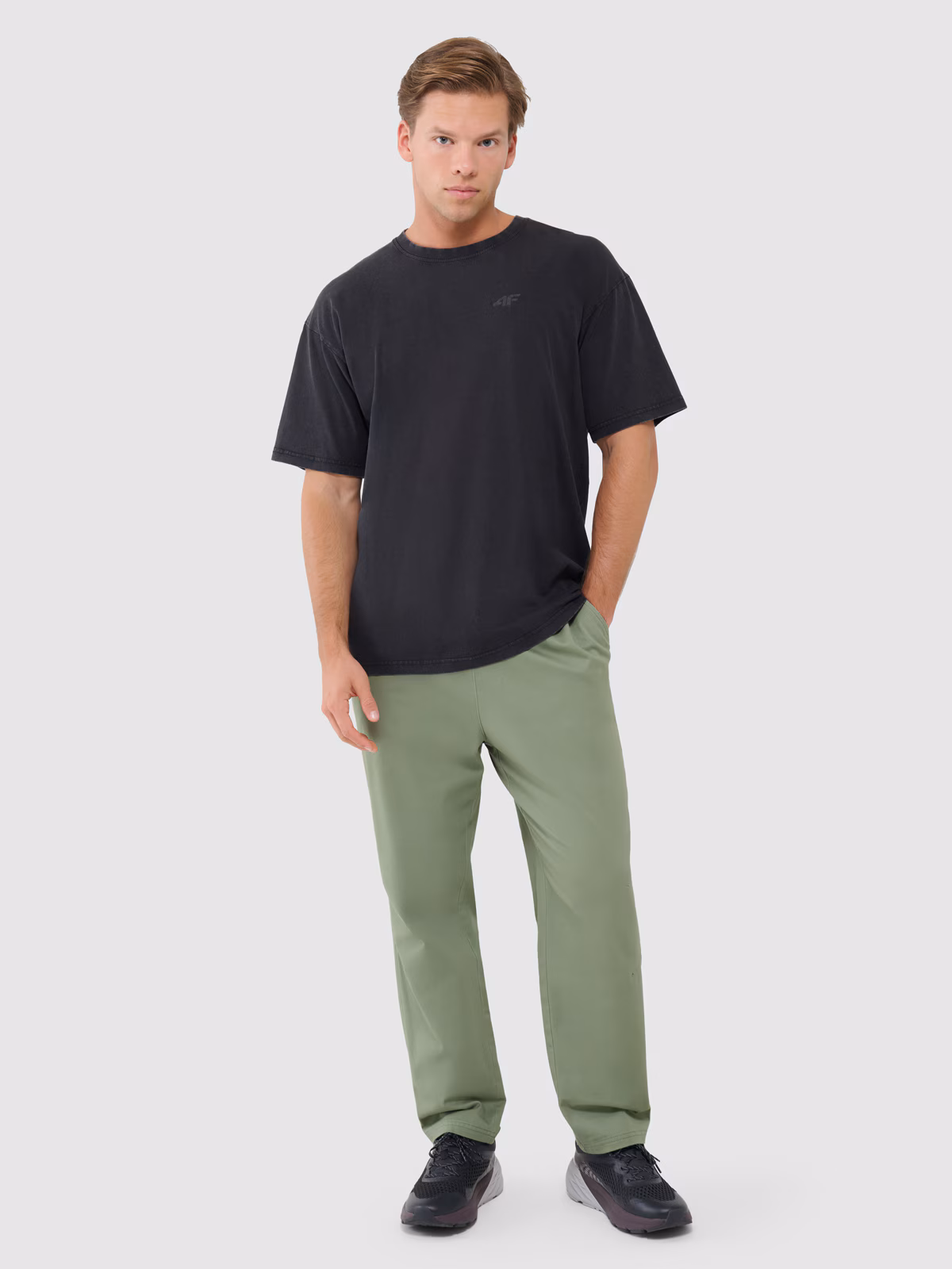 T-shirt oversize gładki męski - oliwkowy/khaki