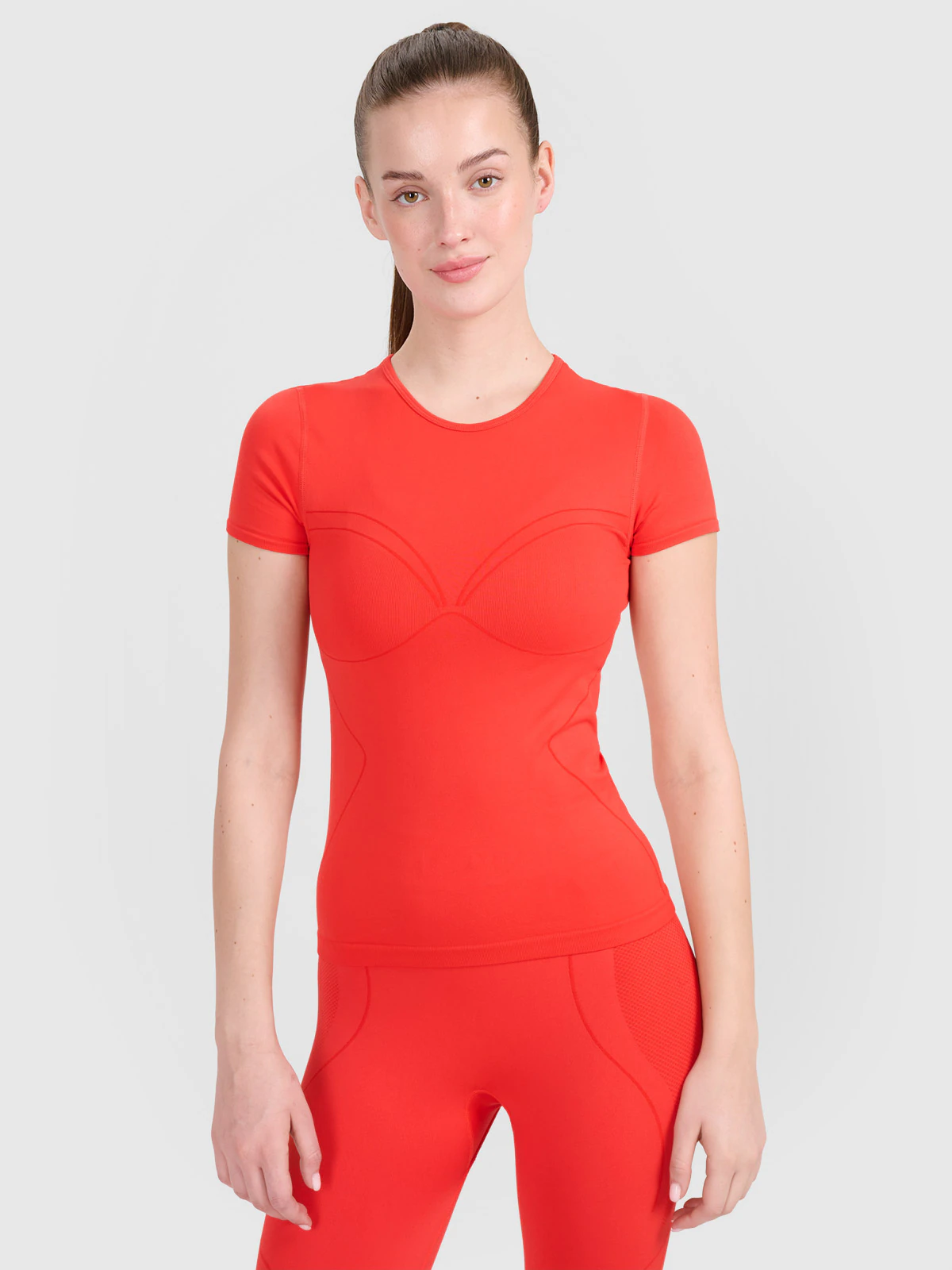 Koszulka treningowa slim bezszwowa damska - czerwona