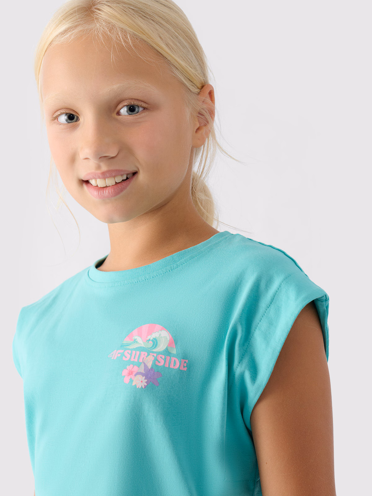 Top z nadrukiem dziewczęcy - turkusowy