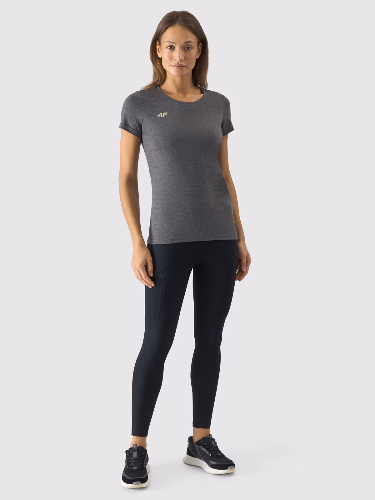 T-shirt regular gładki damski - średni szary